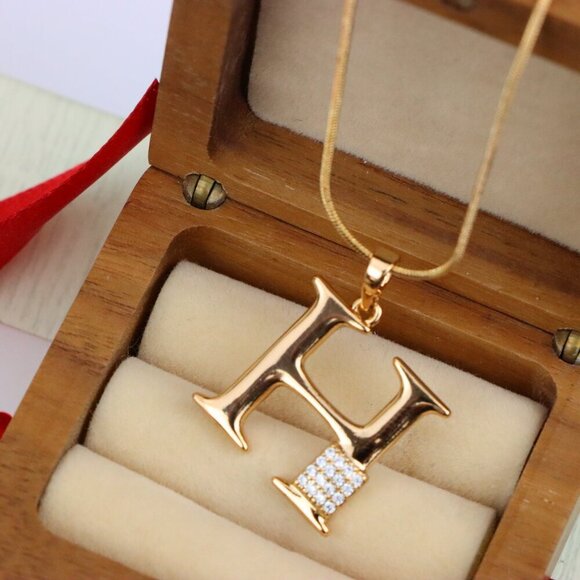 "Rose Gold H Initial Pendant with Sparkling Crystals for Women, XPPT1419 - Picture 8 of 13